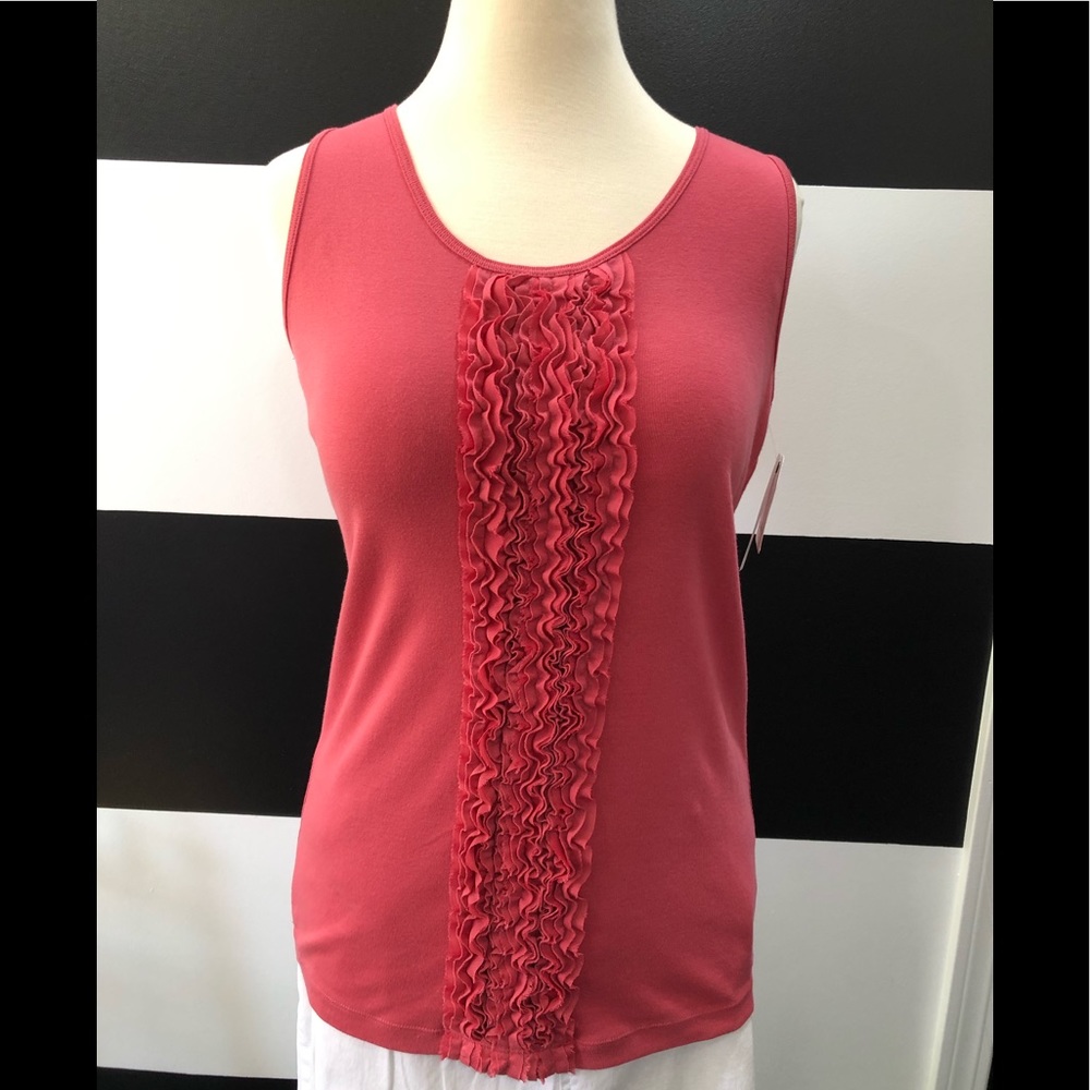 Calson Rose Ruffle Front Tank Top